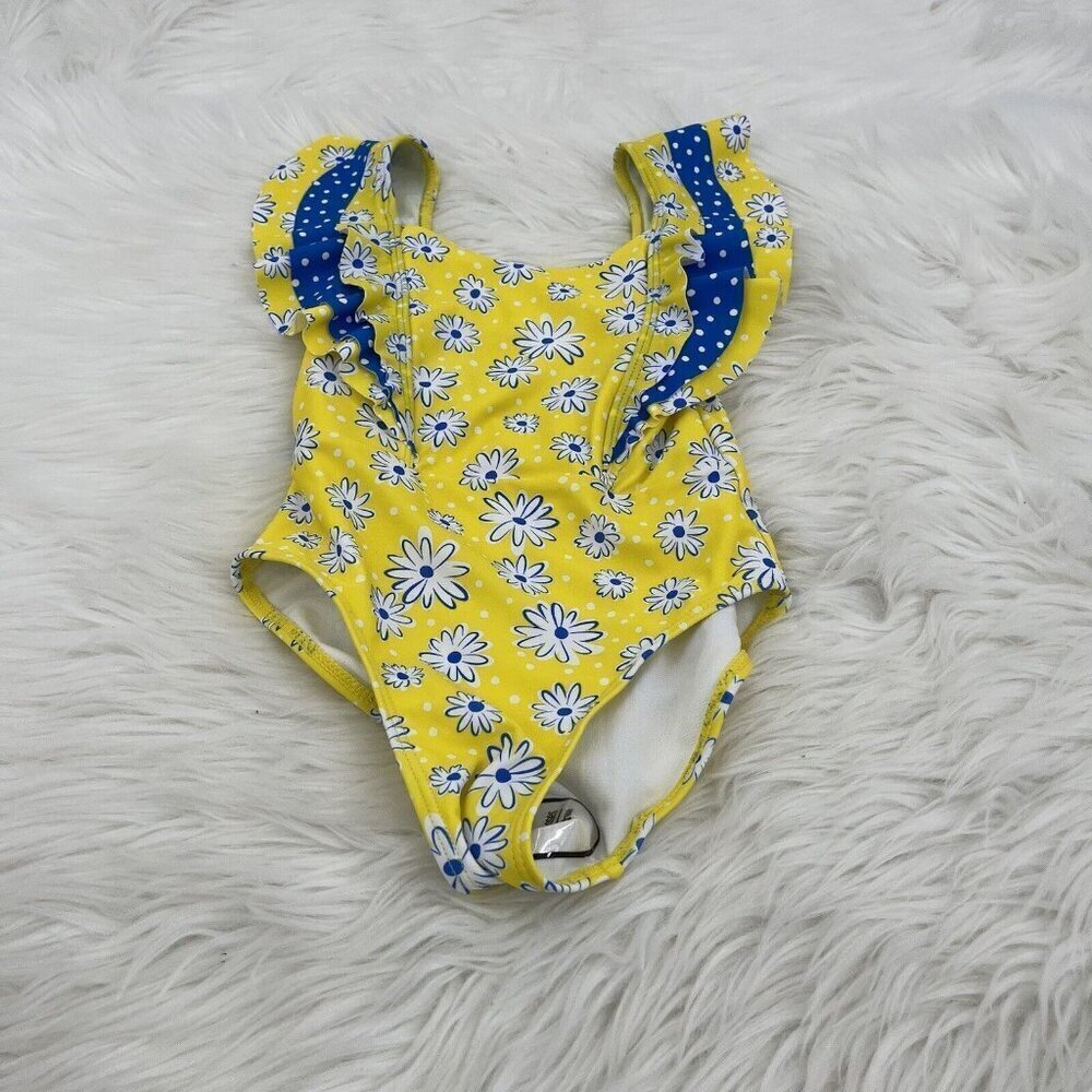 NEW Flapdoodles Girls Size 5 Floral Ruffle One Piece Swimsuit Yellow - Picture 4 of 12